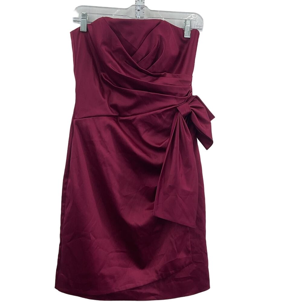 White House Black Market Strapless Burgundy Cocktail Dress with Side Bow